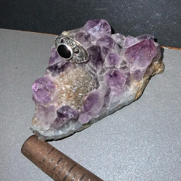 Vintage 925 Onyx Ring w/ Ornate Scrollwork Sz 6 - Picture 14 of 15